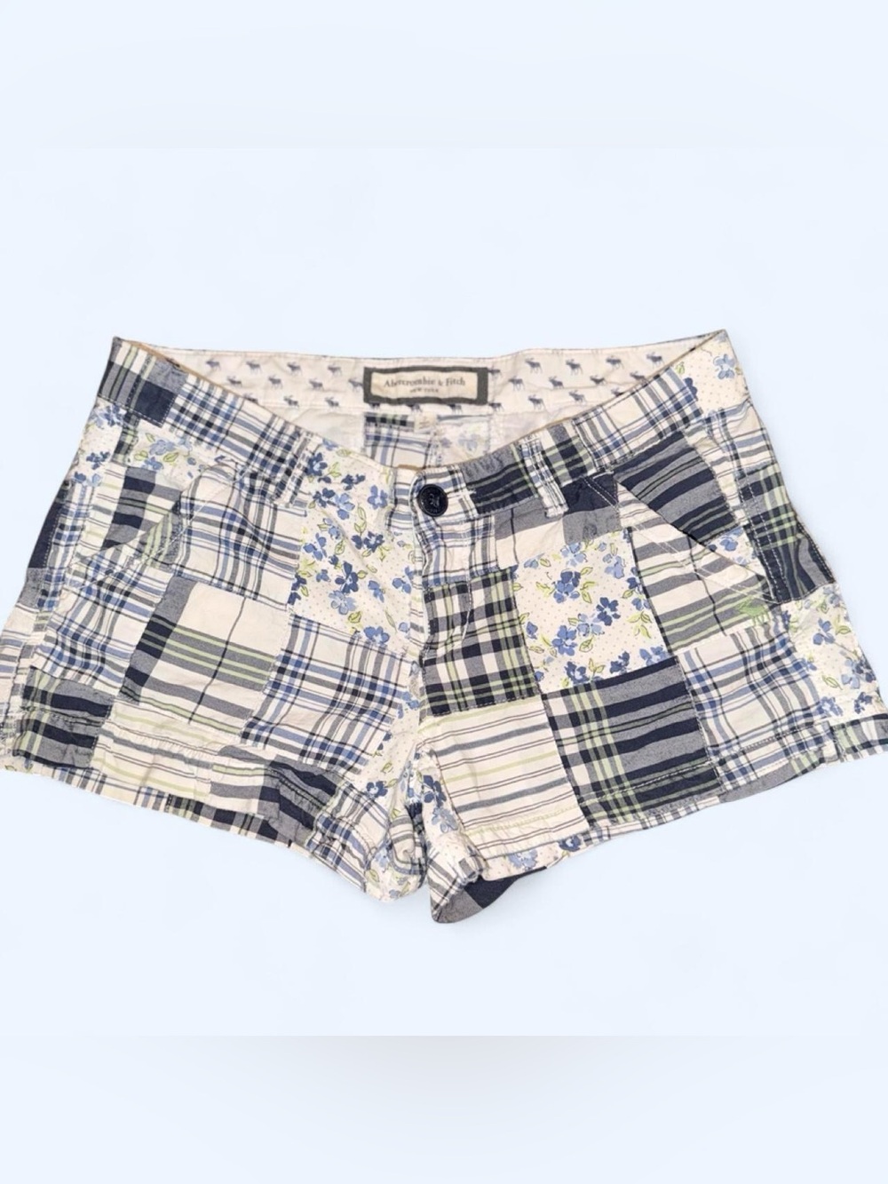 Vintage Y2K Abercrombie & Fitch Patchwork Shorts Size 2 Plaid Floral
